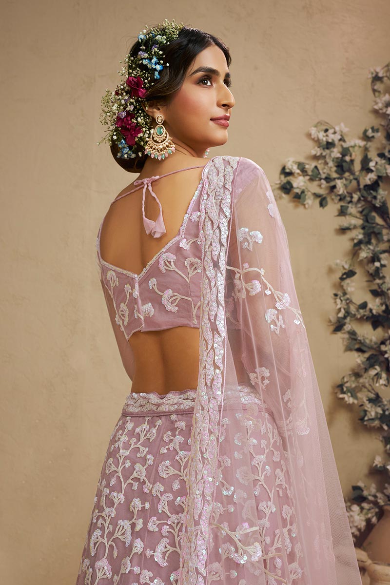 Exquisite Pink Lehenga Choli Ensemble with Embroidery &  Pink Dupatta RTI