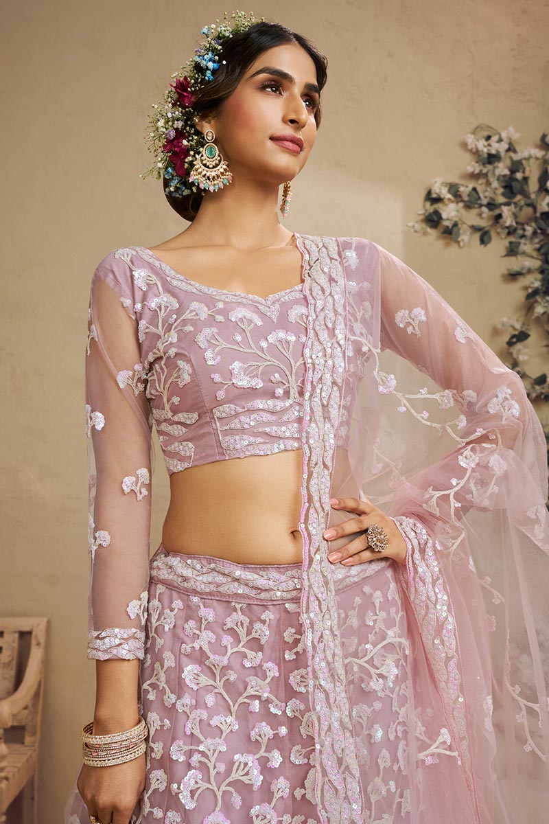 Exquisite Pink Lehenga Choli Ensemble with Embroidery &  Pink Dupatta RTI