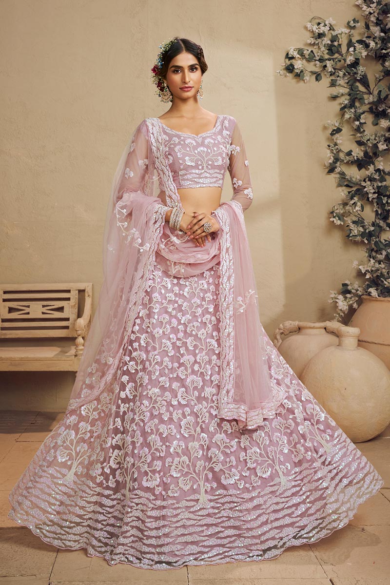 Exquisite Pink Lehenga Choli Ensemble with Embroidery &  Pink Dupatta RTI