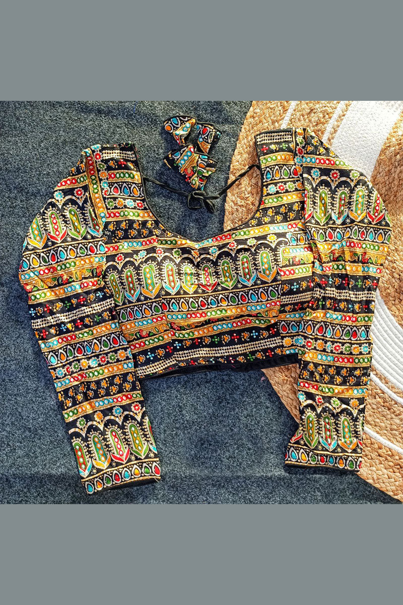 Multicolor Mirror Work Ethnic Blouse with Puff Sleeves – Navratri Special PR