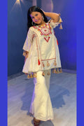 Girls Cream Mirror Work Kurta with Palazzo – Traditional Indian Ethnic Set RTI