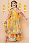 Yellow Floral Anarkali Kurta Set for Girls – Indian Ethnic Outfit with Dupatta RTI