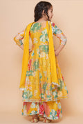 Yellow Floral Anarkali Kurta Set for Girls – Indian Ethnic Outfit with Dupatta RTI