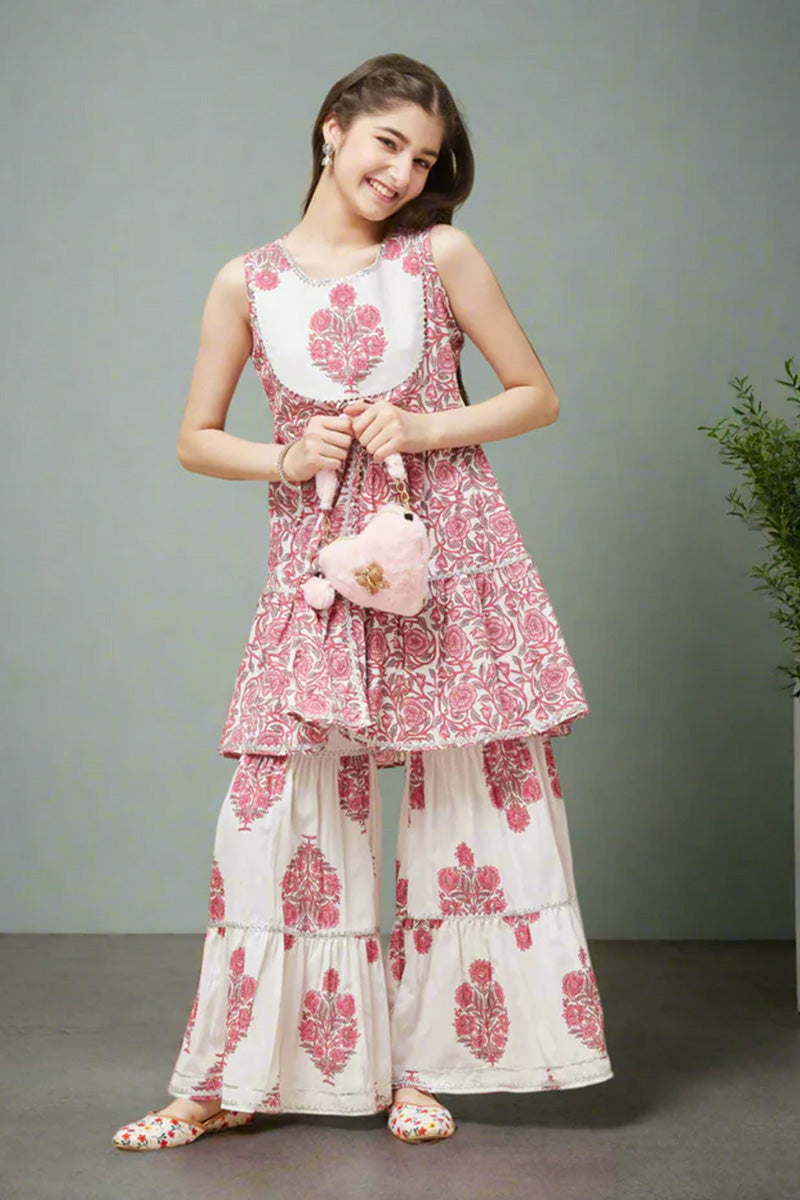 Kids Sharara Suit for Girls – Pink Printed Kurta with Flared Pants RTI