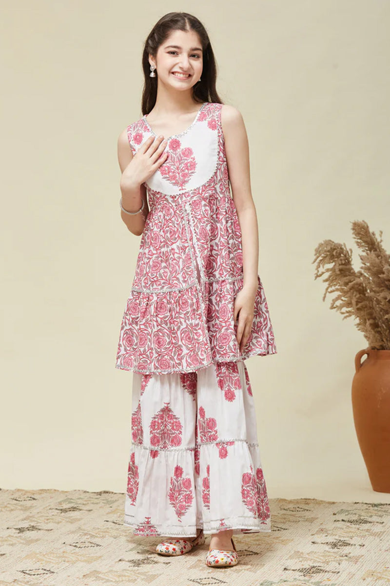 Kids Sharara Suit for Girls – Pink Printed Kurta with Flared Pants RTI