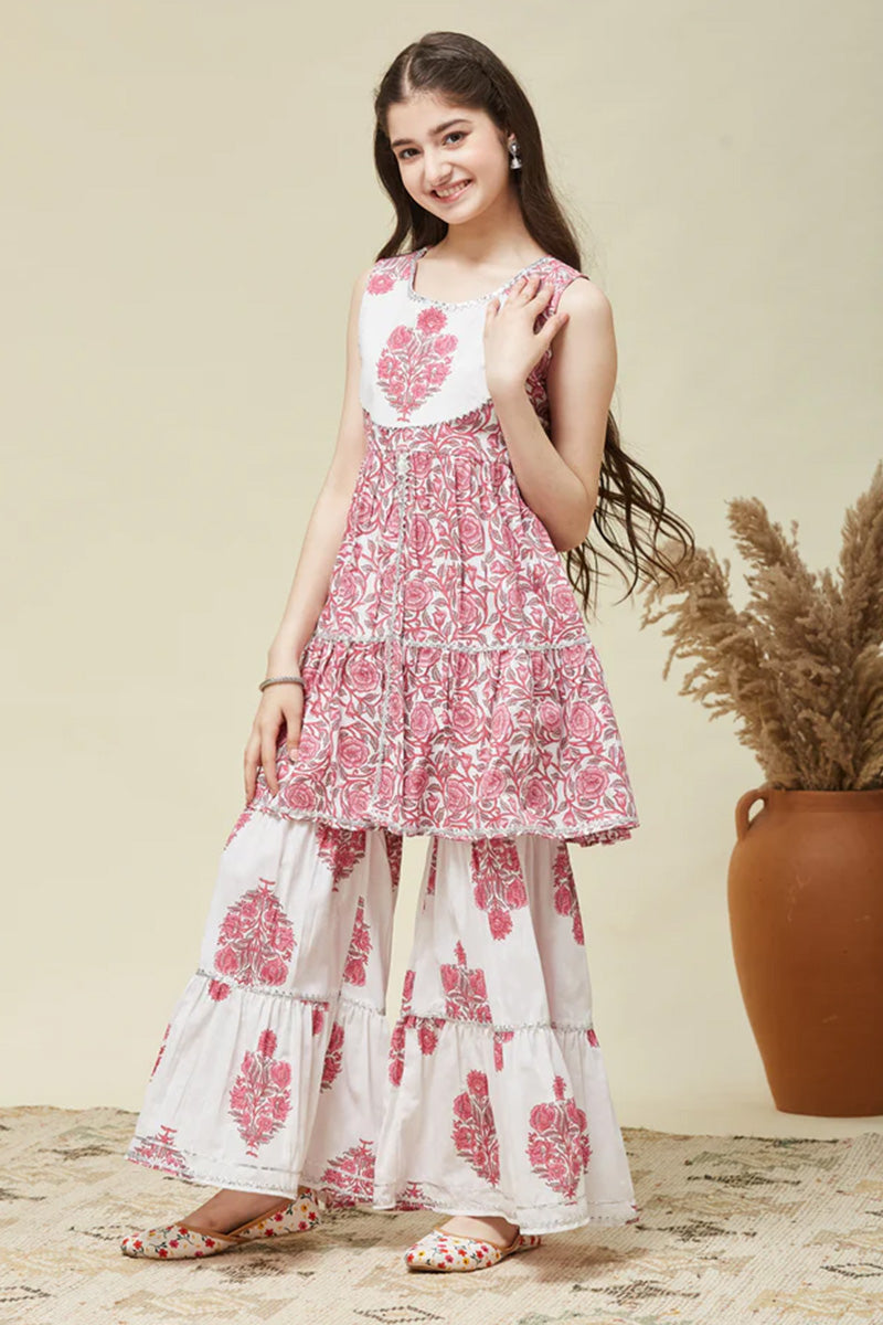 Kids Sharara Suit for Girls – Pink Printed Kurta with Flared Pants RTI
