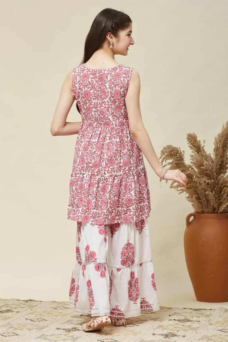 Kids Sharara Suit for Girls – Pink Printed Kurta with Flared Pants RTI