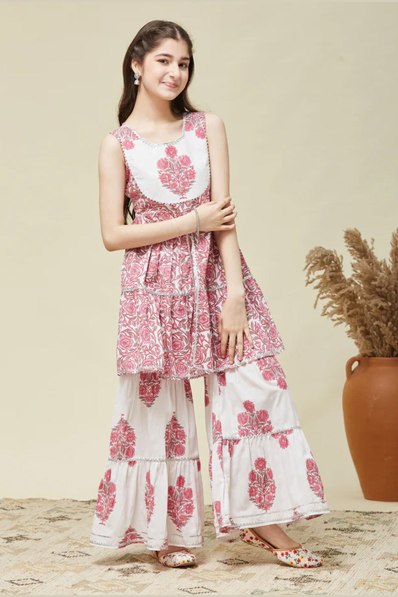 Kids Sharara Suit for Girls – Pink Printed Kurta with Flared Pants RTI