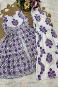 Girls Ethnic Summer Set – Purple Floral Sleeveless Kurta & Sharara Pants RTI