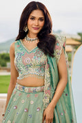 Pastel Green Floral Embroidered Lehenga Set with Dupatta RTI