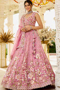 Elegant Pink Floral  Organza Embroidered Lehenga Choli Set RTI
