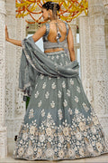 Elegant Grey Floral Embroidered Lehenga Set with Dupatta RTI