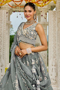 Elegant Grey Floral Embroidered Lehenga Set with Dupatta RTI