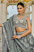 Elegant Grey Floral Embroidered Lehenga Set with Dupatta RTI