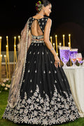Black Satin Silk Floral Embroidered Lehenga Set with Dupatta RTI