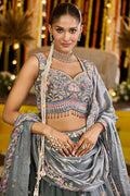 Green Tissue Floral Embroidered Lehenga Set with Dupatta RTI
