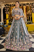 Green Tissue Floral Embroidered Lehenga Set with Dupatta RTI