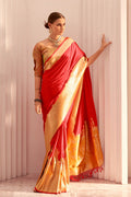 Red & Brown Banarasi Silk Saree – Traditional Festive Wear RTI