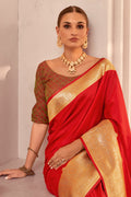 Red & Brown Banarasi Silk Saree – Traditional Festive Wear RTI