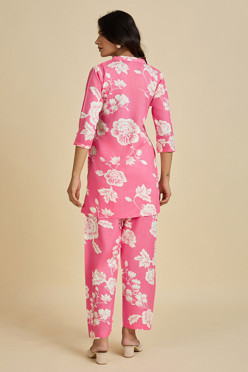 Pink Floral Co-ord Set with Straight Pants PR