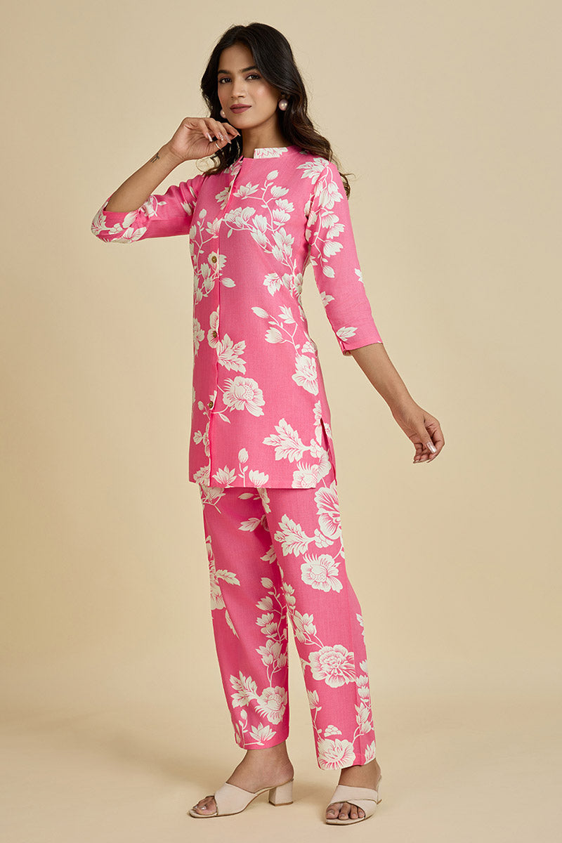 Pink Floral Co-ord Set with Straight Pants PR