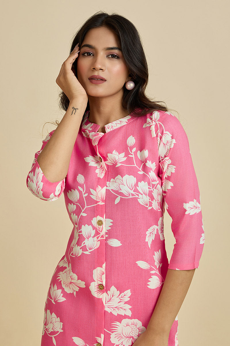 Pink Floral Co-ord Set with Straight Pants PR
