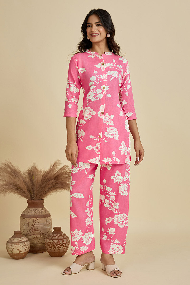 Pink Floral Co-ord Set with Straight Pants PR
