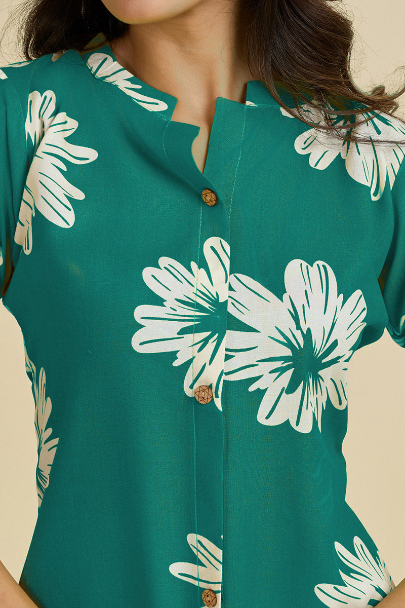 Elegant Teal Floral Kurta Co-ord Set for Women | Summer Ethnic Wear UK PR