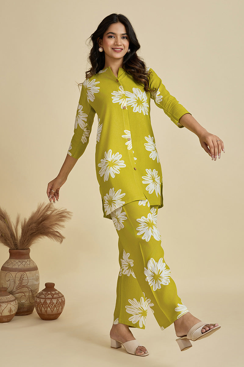 Stylish Yellow Kurta Co-ord Set | Floral Indian Outfit for Women PR