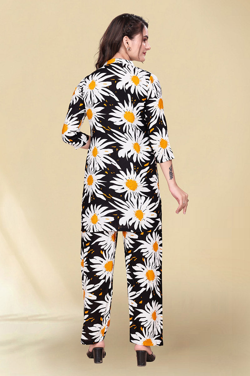 Comfort Fit Black Floral Kurta Co-ord | Indo-Western Set for Women PR
