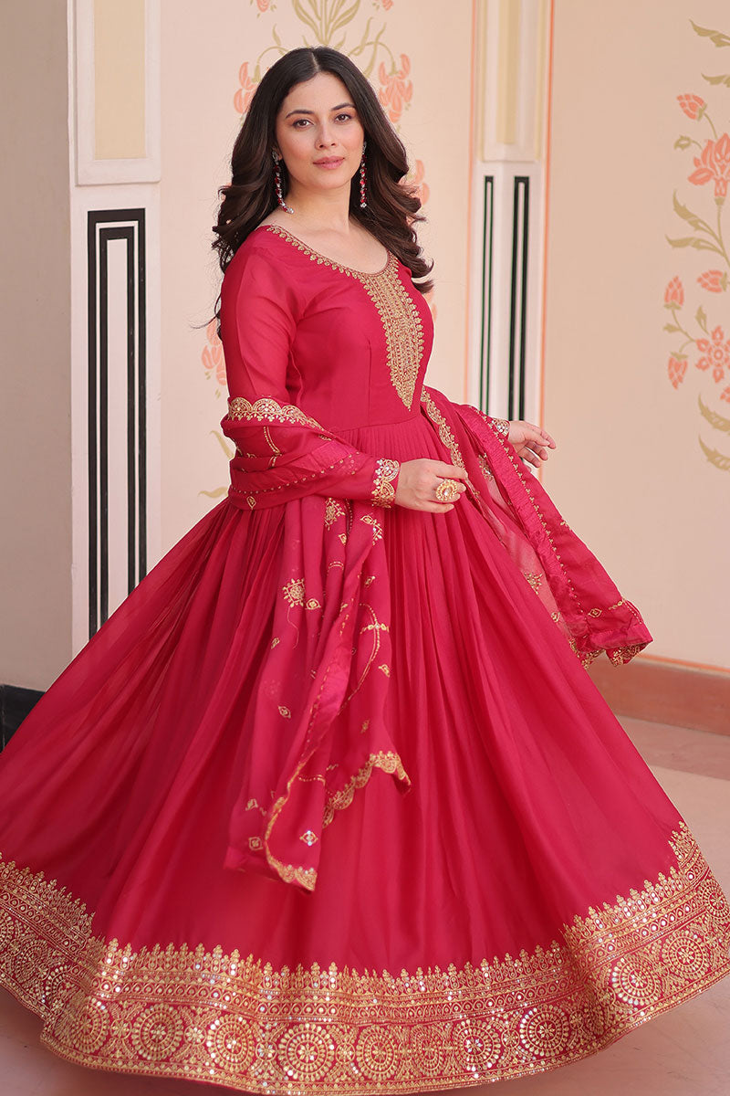 Elegant Pink Anarkali Suit with Embroidered Dupatta RTI