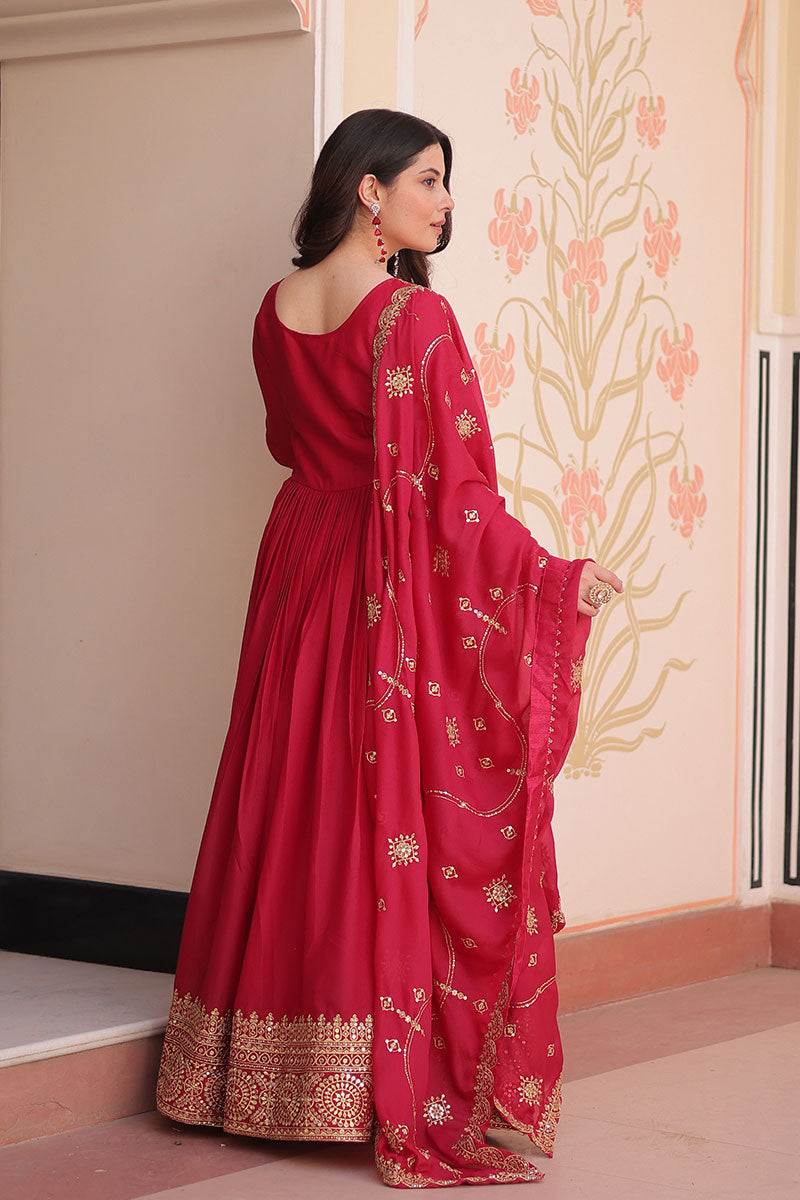 Elegant Pink Anarkali Suit with Embroidered Dupatta RTI