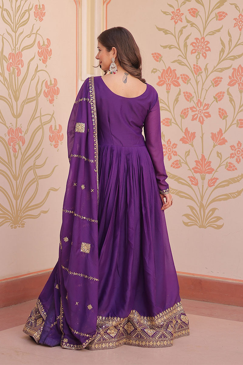 Trendy Purple Anarkali Suit with Embroidered Dupatta RTI