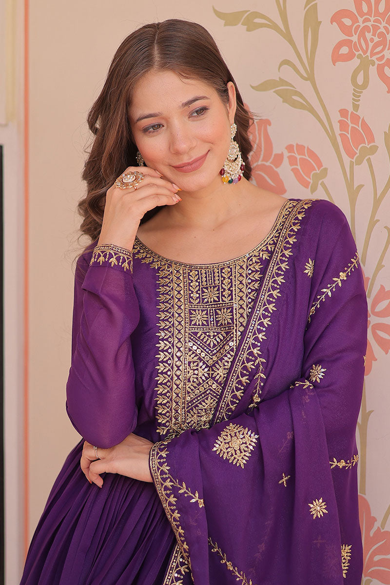 Trendy Purple Anarkali Suit with Embroidered Dupatta RTI