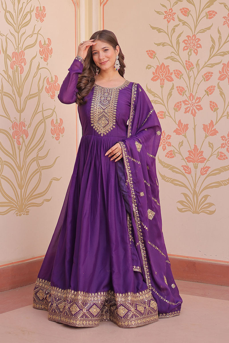 Trendy Purple Anarkali Suit with Embroidered Dupatta RTI