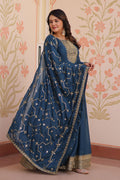 Designer Anarkali Suit with Embroidered Dupatta in Rama Blue RTI
