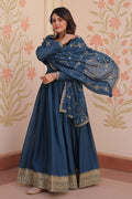 Designer Anarkali Suit with Embroidered Dupatta in Rama Blue RTI