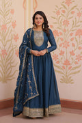 Designer Anarkali Suit with Embroidered Dupatta in Rama Blue RTI