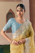 Yellow Organza Saree with Heavy Embroidery for Weddings & Parties RTI