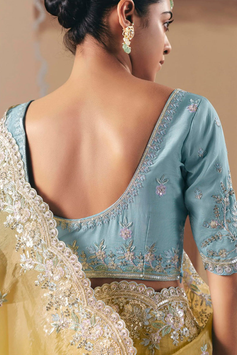 Yellow Organza Saree with Heavy Embroidery for Weddings & Parties RTI