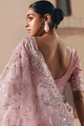 Light Pink Embroidered Saree with Rich Pink Blouse – Elegant Party Wear RTI