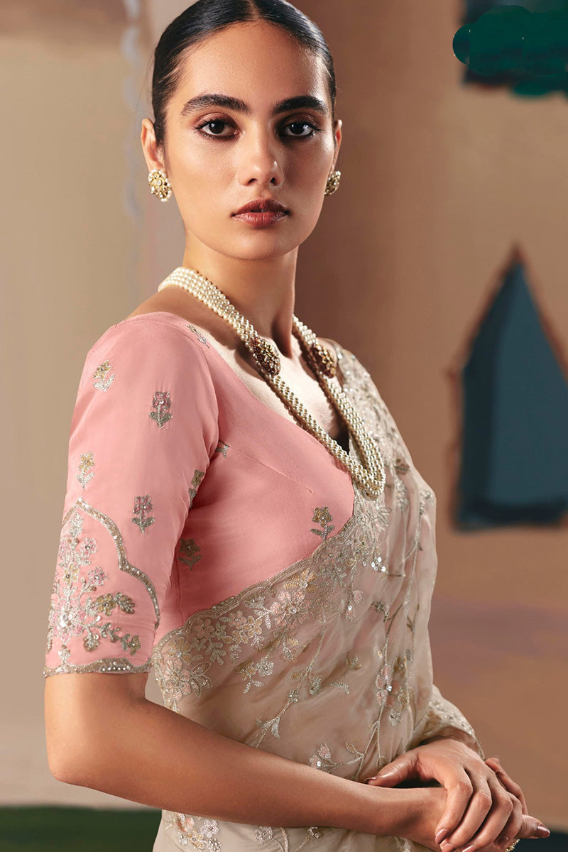Festive Grey Saree with Zari Embroidery – Party Ready Look RTI