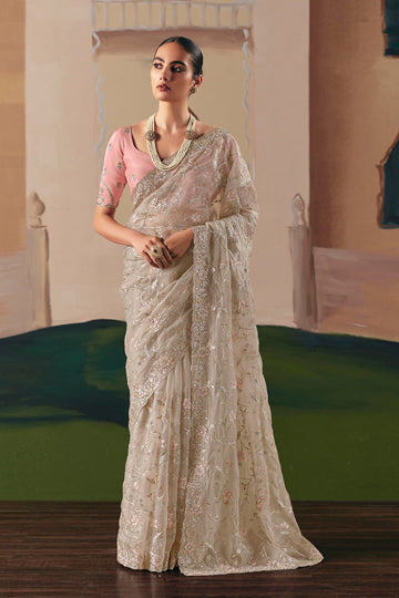 Festive Grey Saree with Zari Embroidery – Party Ready Look RTI
