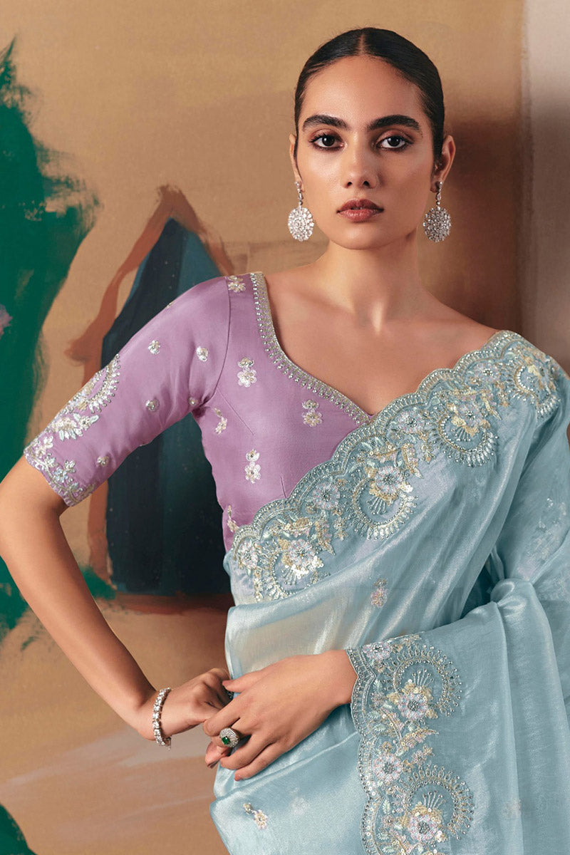 Elegant Sky Blue Saree for Weddings, Receptions & Celebrations RTI