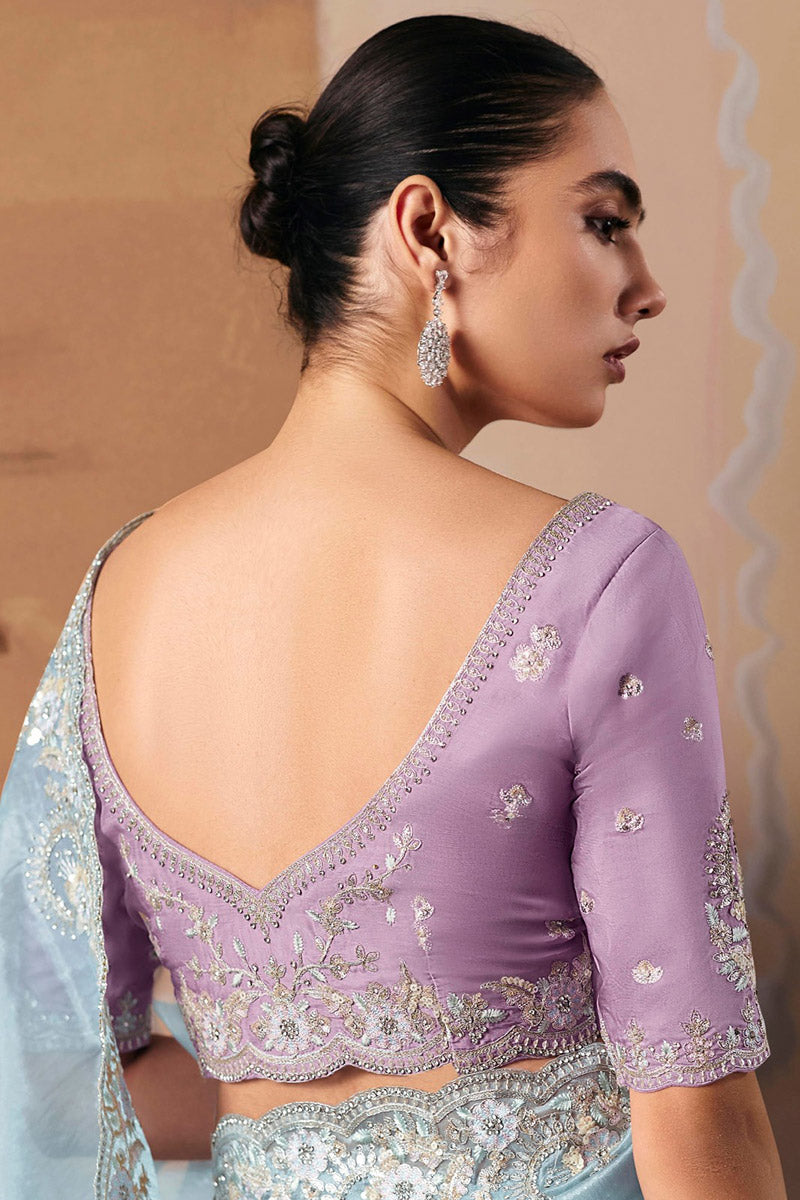 Elegant Sky Blue Saree for Weddings, Receptions & Celebrations RTI