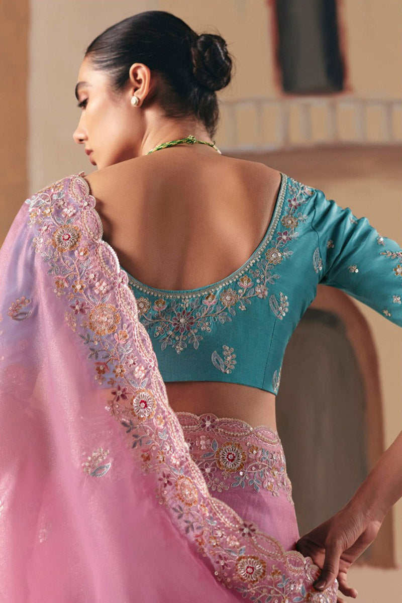 Trendy Pink Organza Saree for Bridesmaids & Special Occasions RTI