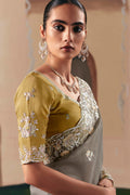 Grey Embroidered Saree with Rich Yellow Blouse – Elegant Party Wear RTI