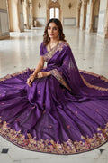 Regal Purple Embroidered Saree with Golden Floral Detailing RTI