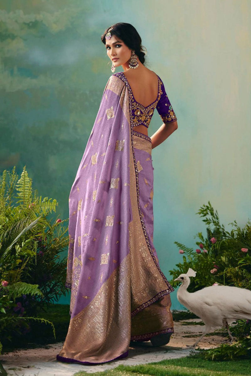 Elegant Lavender Silk Saree with Zari Embroidery RTI