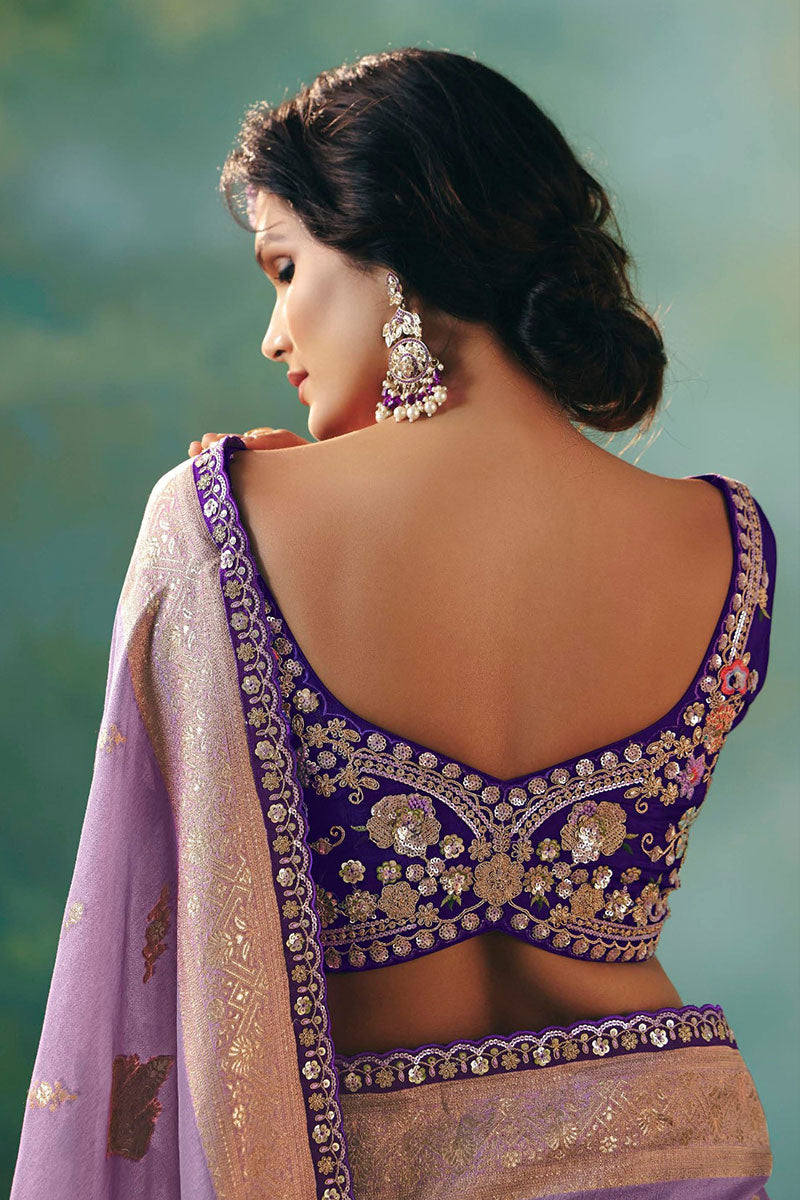 Elegant Lavender Silk Saree with Zari Embroidery RTI